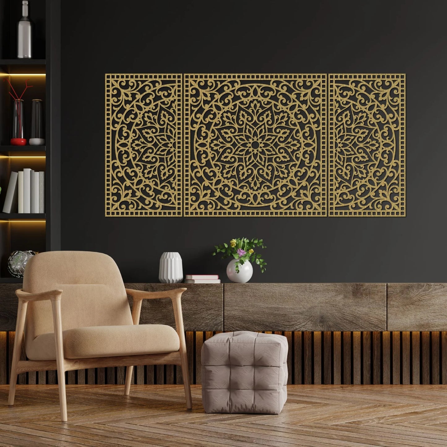 Dare Decor Luxury Floral Wall Panel Set – Elegant Wooden Mandala Décor