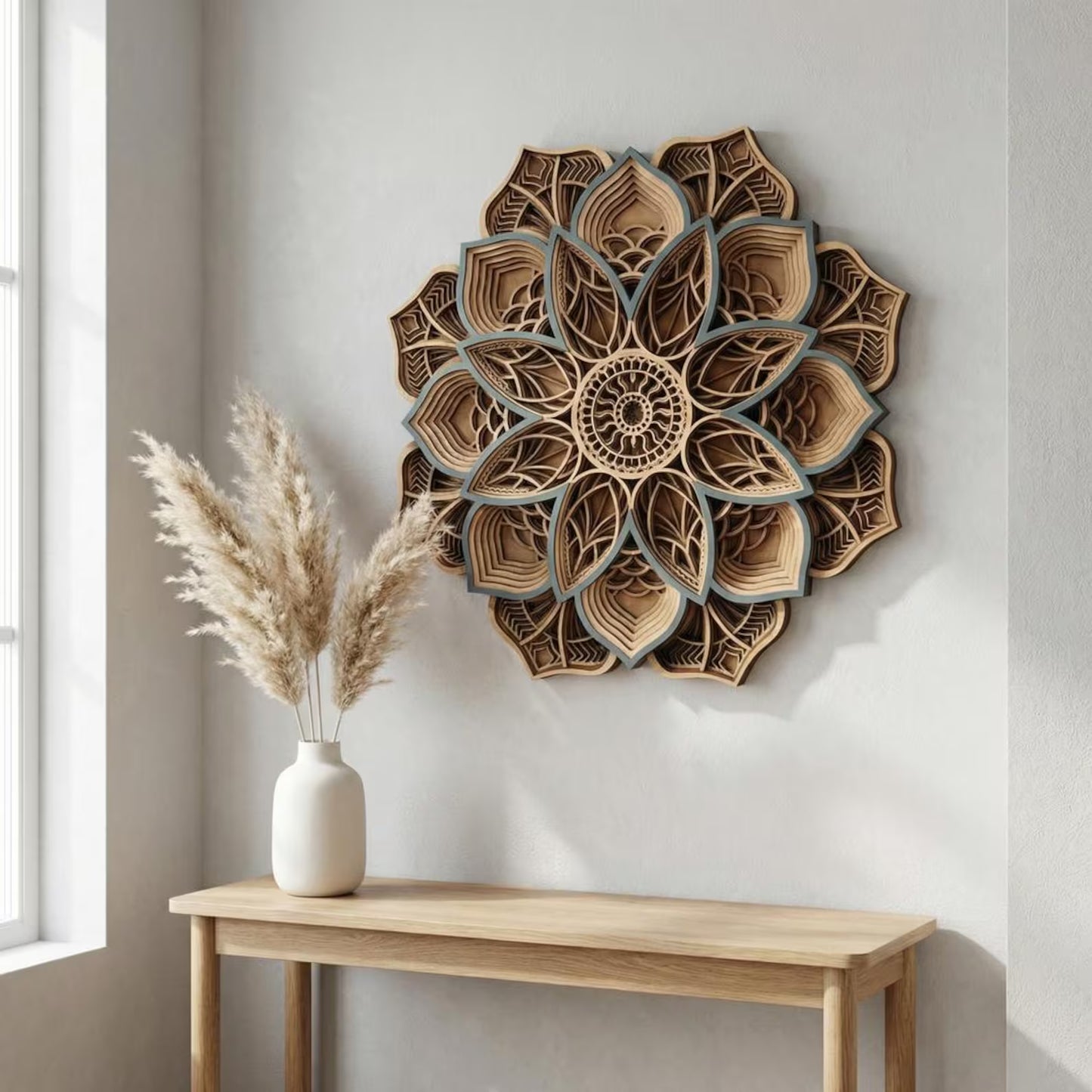 Dare Decor Layered Wooden Mandala Wall Art – Handcrafted Boho Home Décor