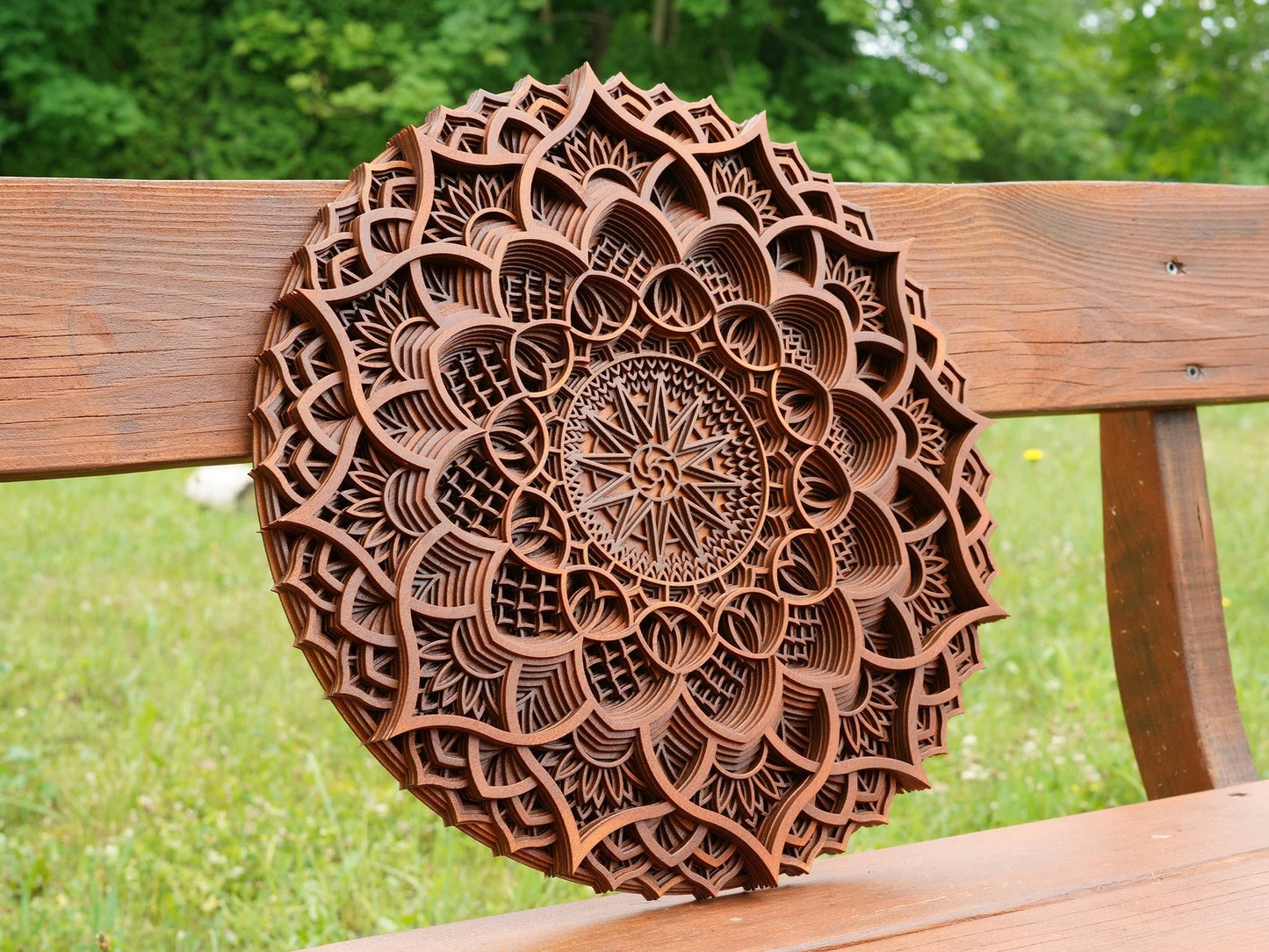 Dare Decor Handcrafted Layered Mandala Wall Art – Wooden Boho Home Décor