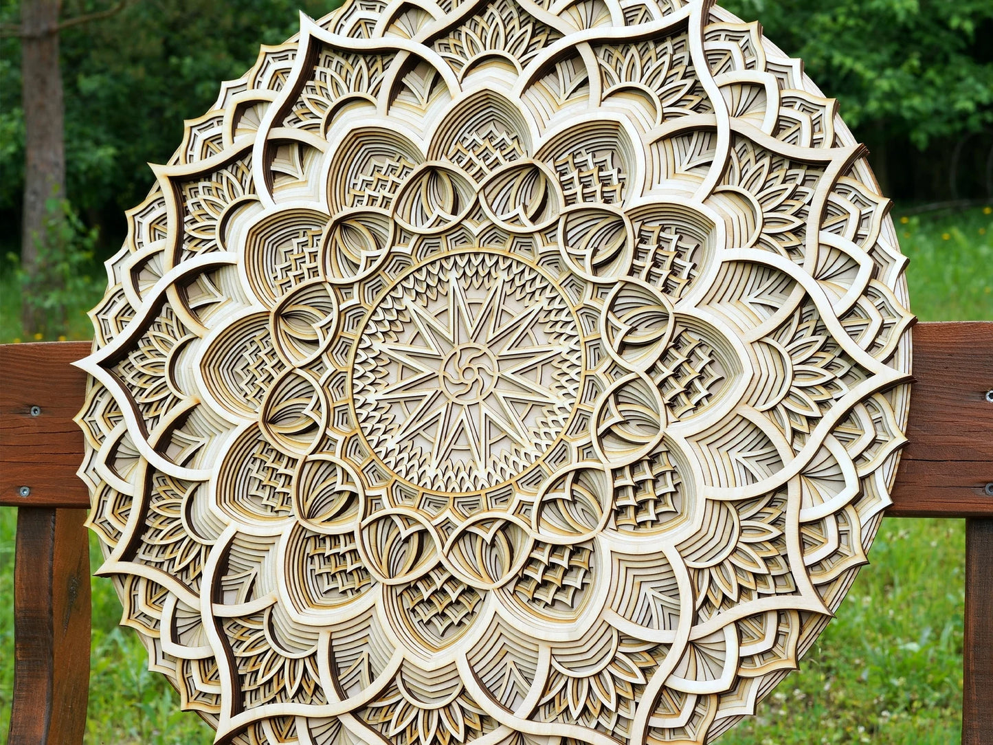 Dare Decor Luxury Layered Mandala Wall Art – Handcrafted Wooden Boho Décor