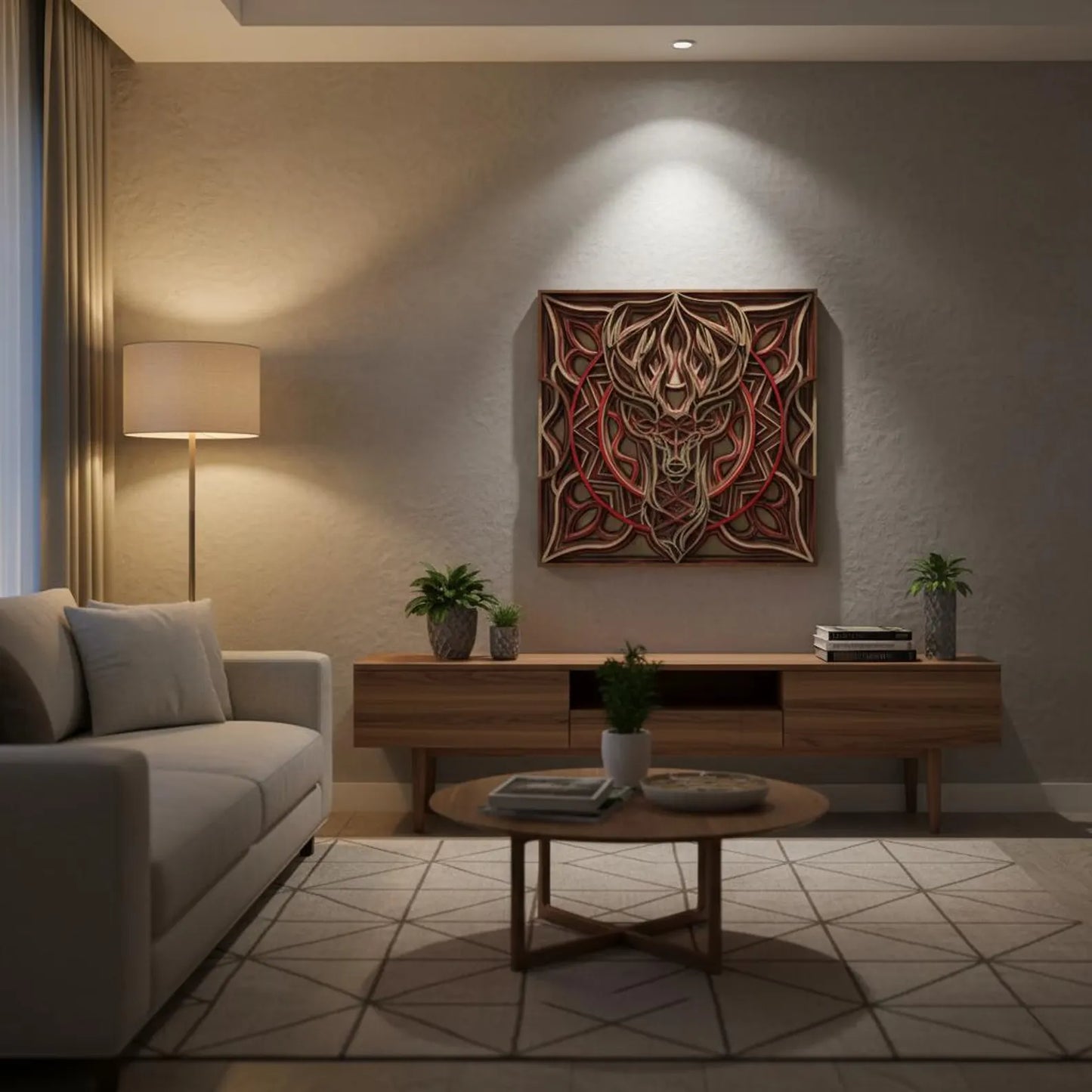 Dare Decor Sacred Deer Mandala Wall Art – Layered Wooden Geometric Décor