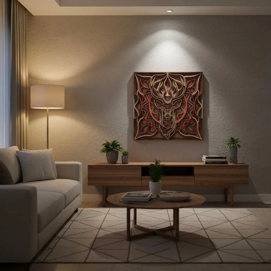Dare Decor Sacred Deer Mandala Wall Art – Layered Wooden Geometric Décor