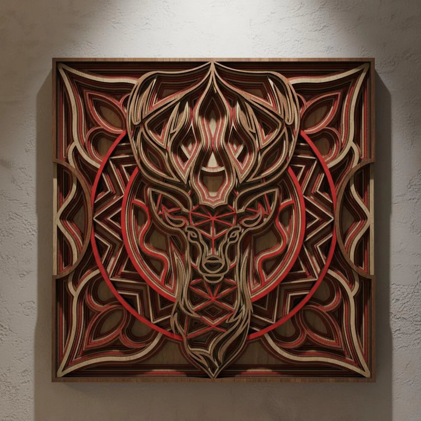 Dare Decor Sacred Deer Mandala Wall Art – Layered Wooden Geometric Décor