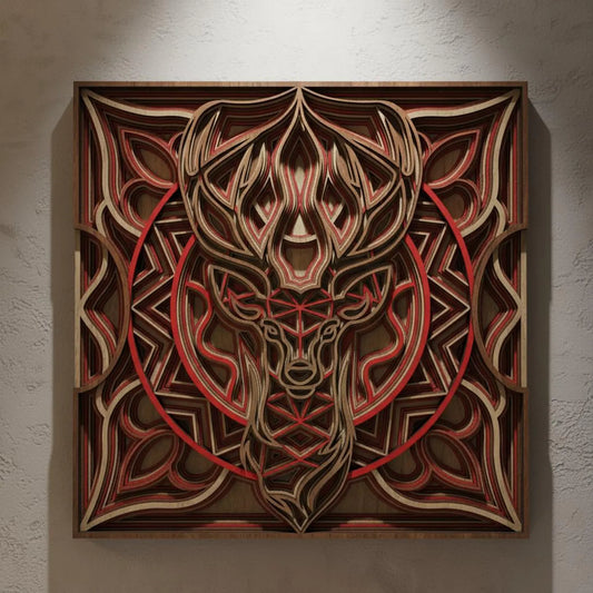 Dare Decor Sacred Deer Mandala Wall Art – Layered Wooden Geometric Décor