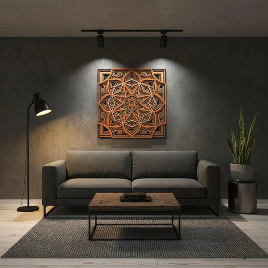 Dare Decor Geometric Mandala Wall Art – Layered Wooden Sacred Geometry Décor