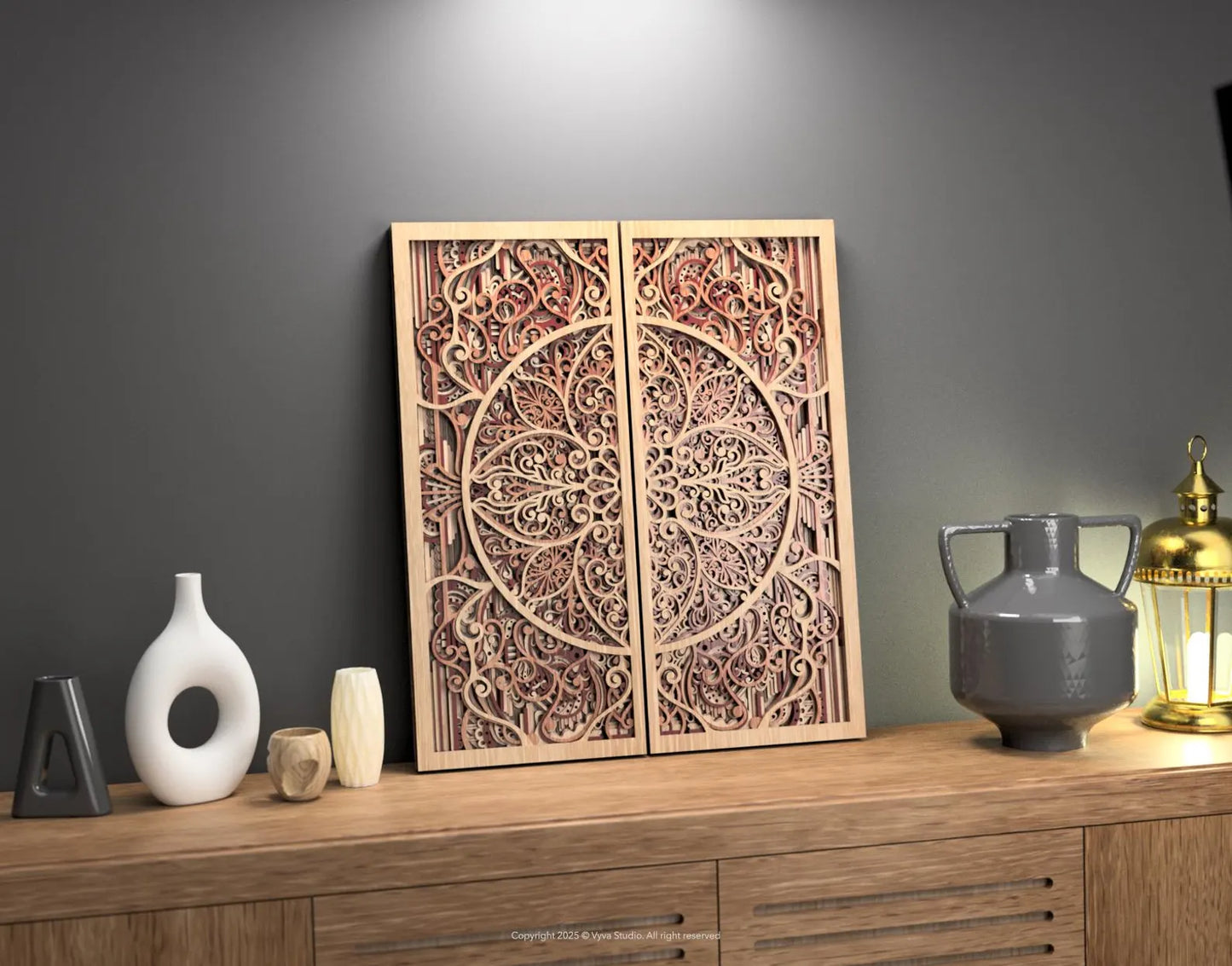 Dare Decor Floral Mandala Wall Panel Set – Handcrafted Layered Wooden Décor