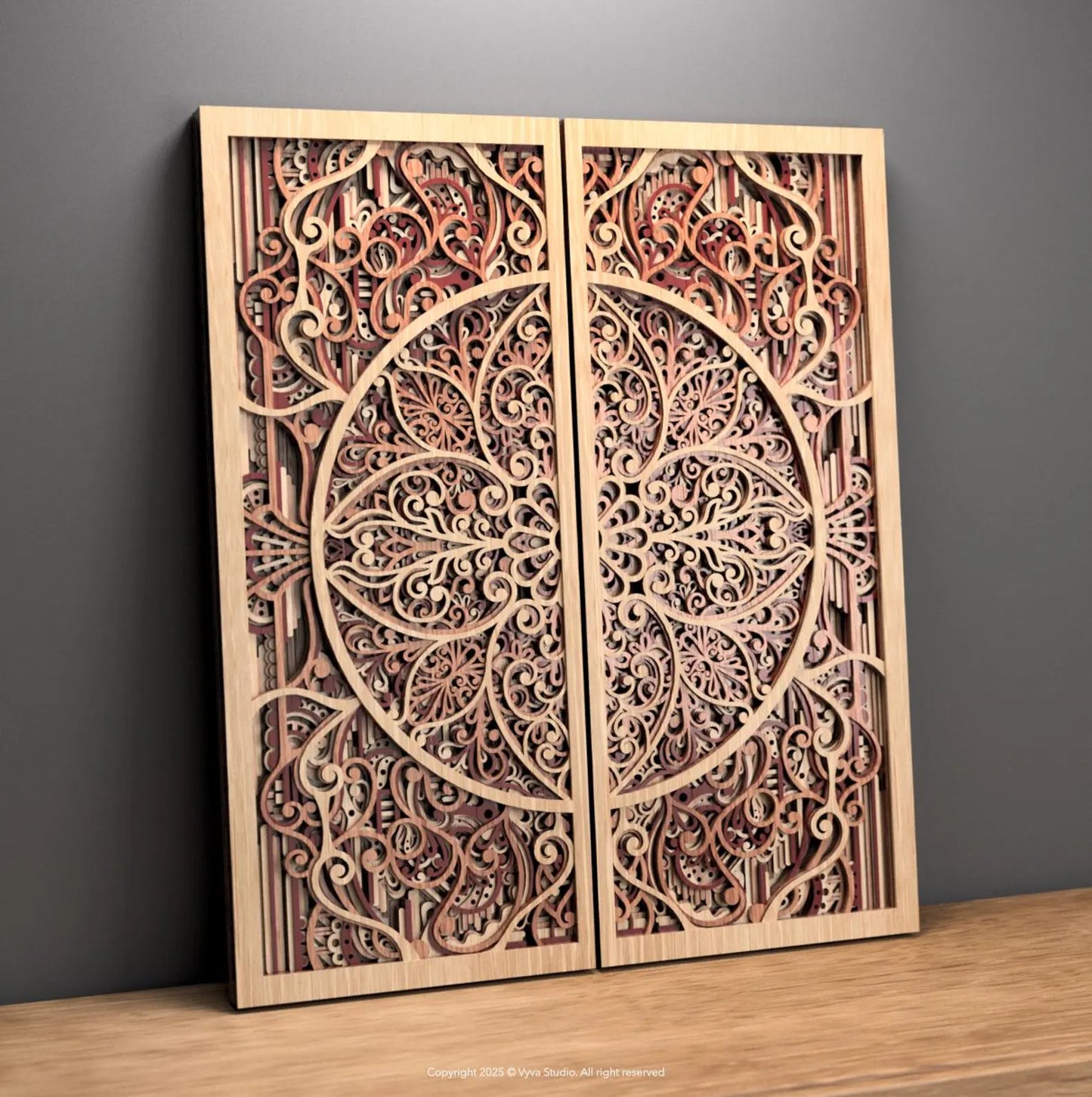 Dare Decor Floral Mandala Wall Panel Set – Handcrafted Layered Wooden Décor