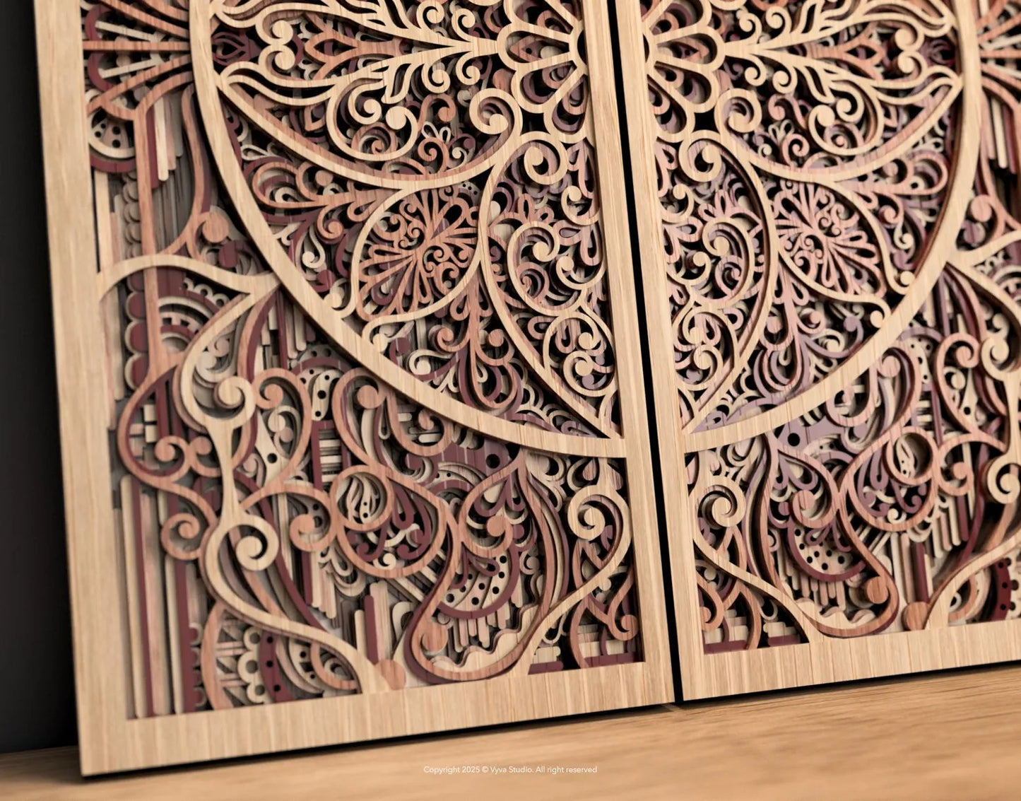 Dare Decor Floral Mandala Wall Panel Set – Handcrafted Layered Wooden Décor