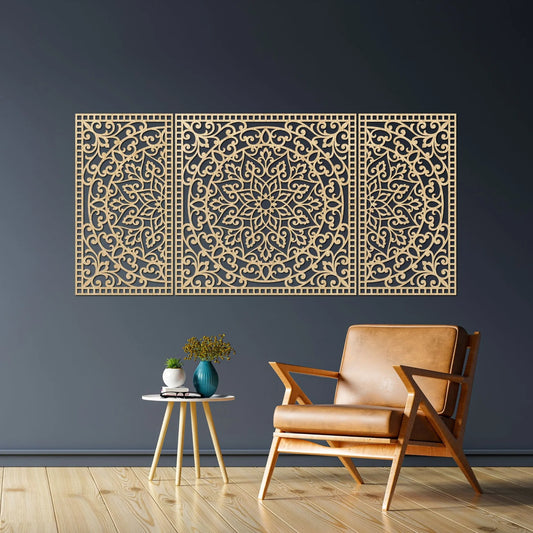 Dare Decor Luxury Floral Wall Panel Set – Elegant Wooden Mandala Décor