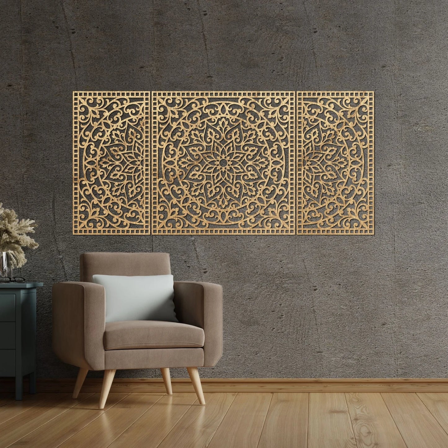 Dare Decor Luxury Floral Wall Panel Set – Elegant Wooden Mandala Décor